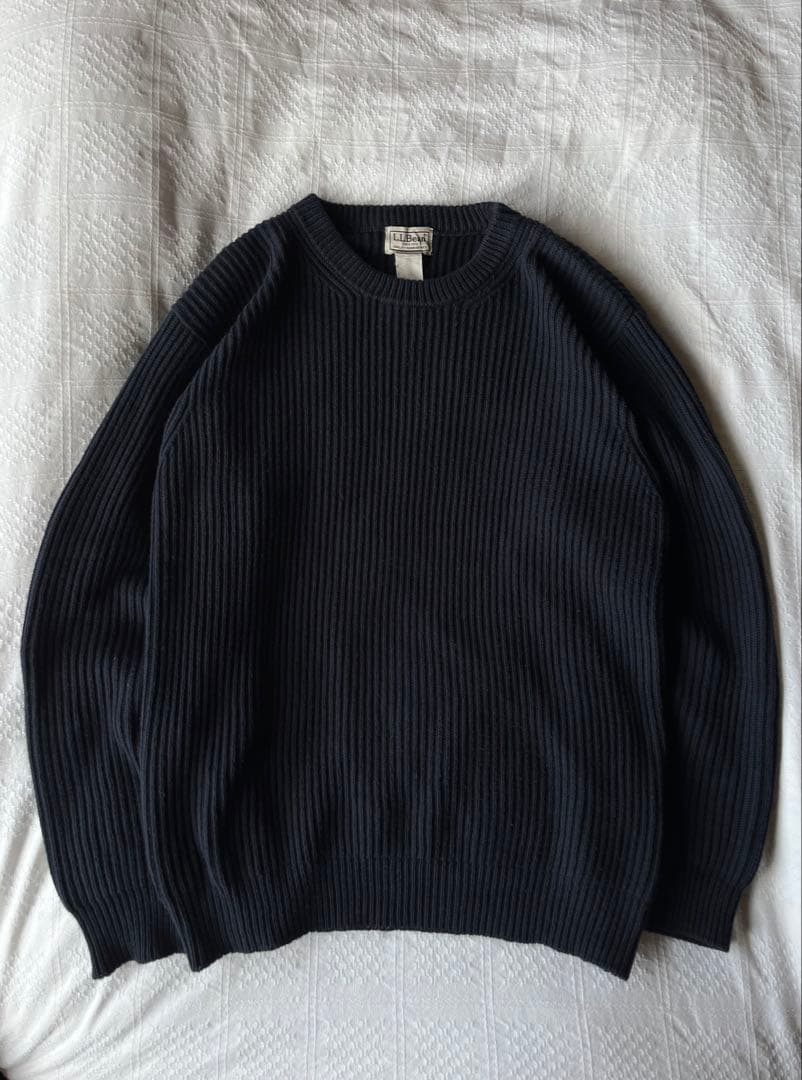 エルエルビーン L.L.Bean 畔編み コットンニット M ダークネイビー