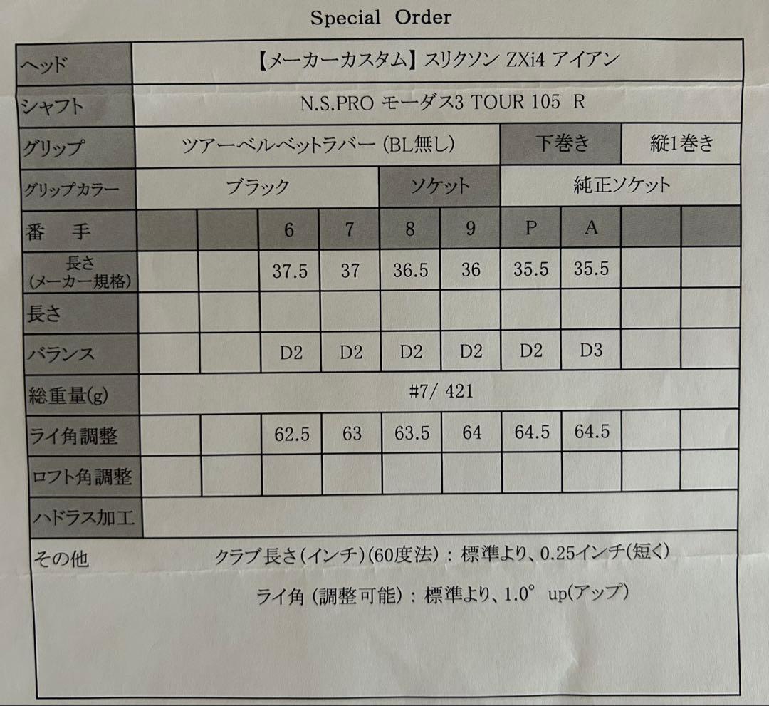 零姫　スリクソン ZXi4 アイアン 5-AW 7本セット 105R