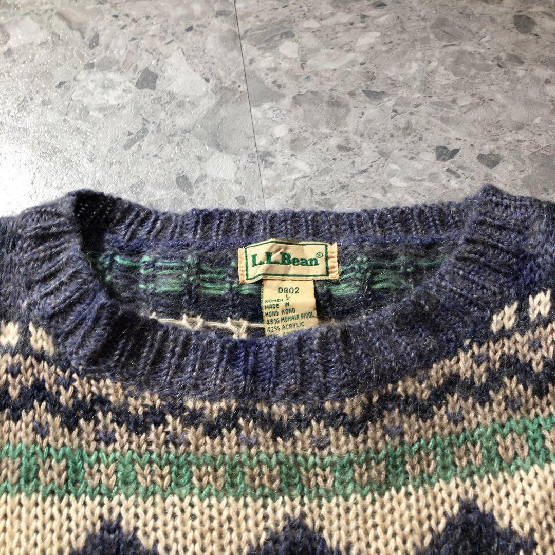90s L.L.bean モヘアカーディガン　ニット　フェアアイル柄　サイズL