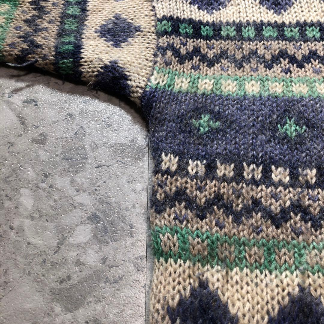 90s L.L.bean モヘアカーディガン　ニット　フェアアイル柄　サイズL