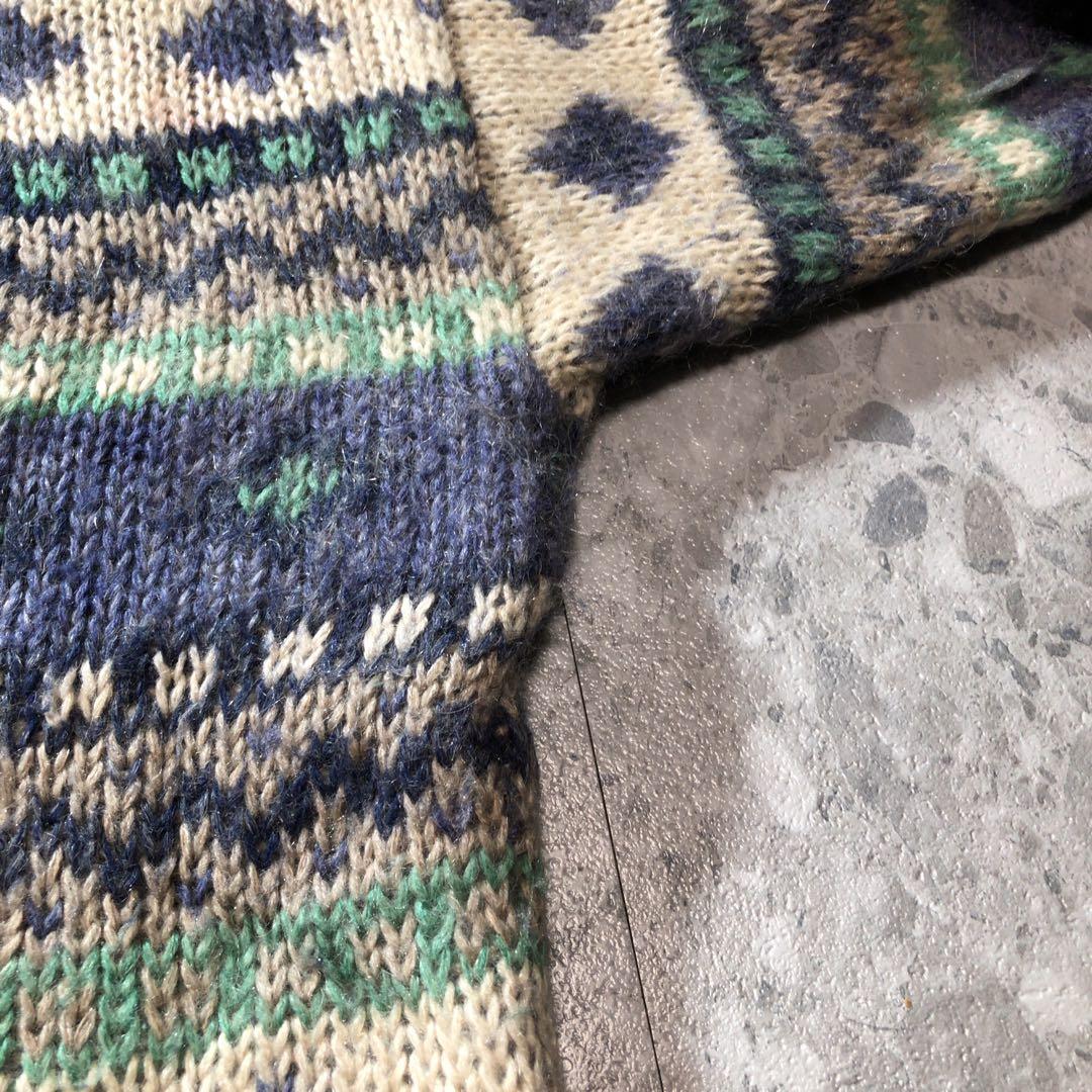 90s L.L.bean モヘアカーディガン　ニット　フェアアイル柄　サイズL