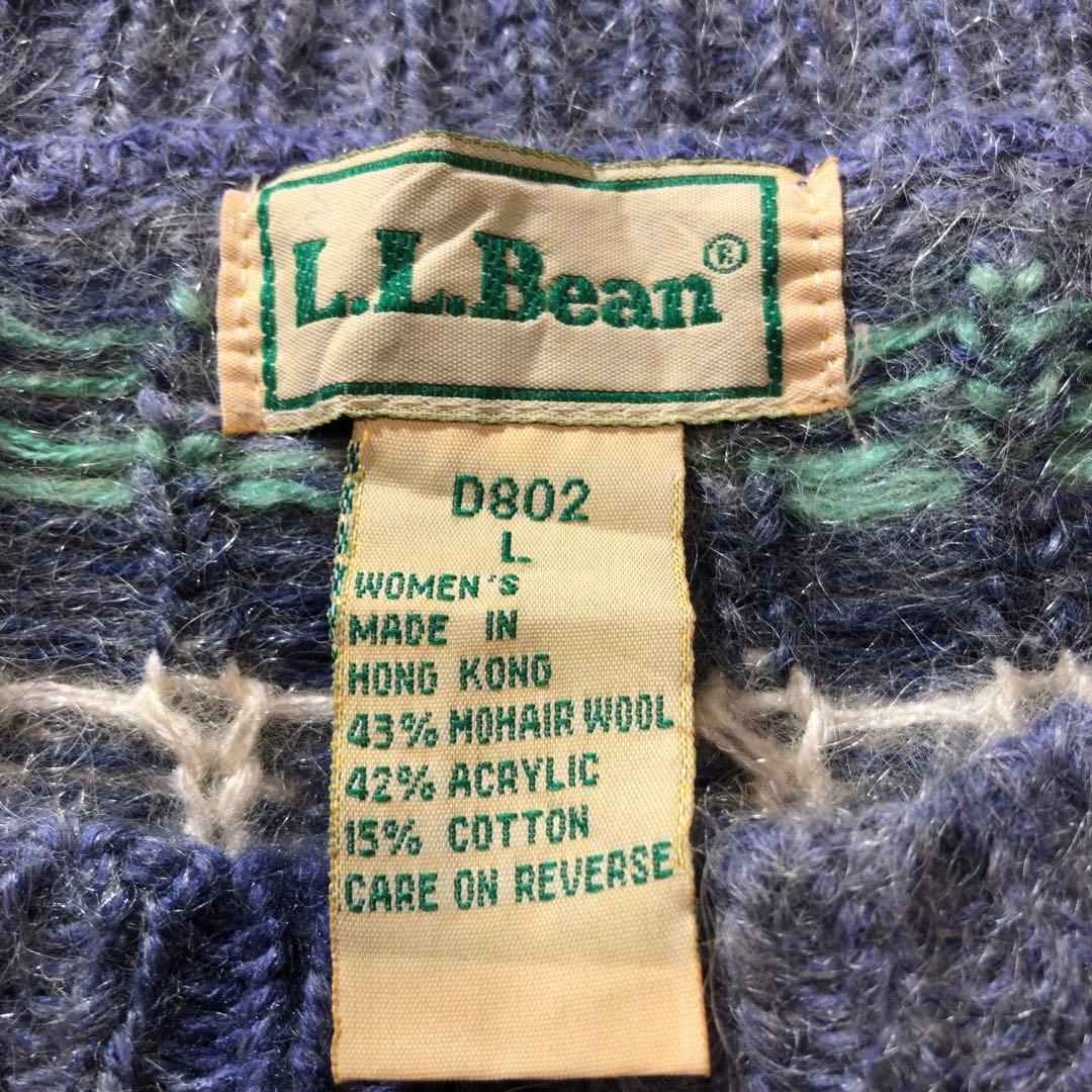 90s L.L.bean モヘアカーディガン　ニット　フェアアイル柄　サイズL