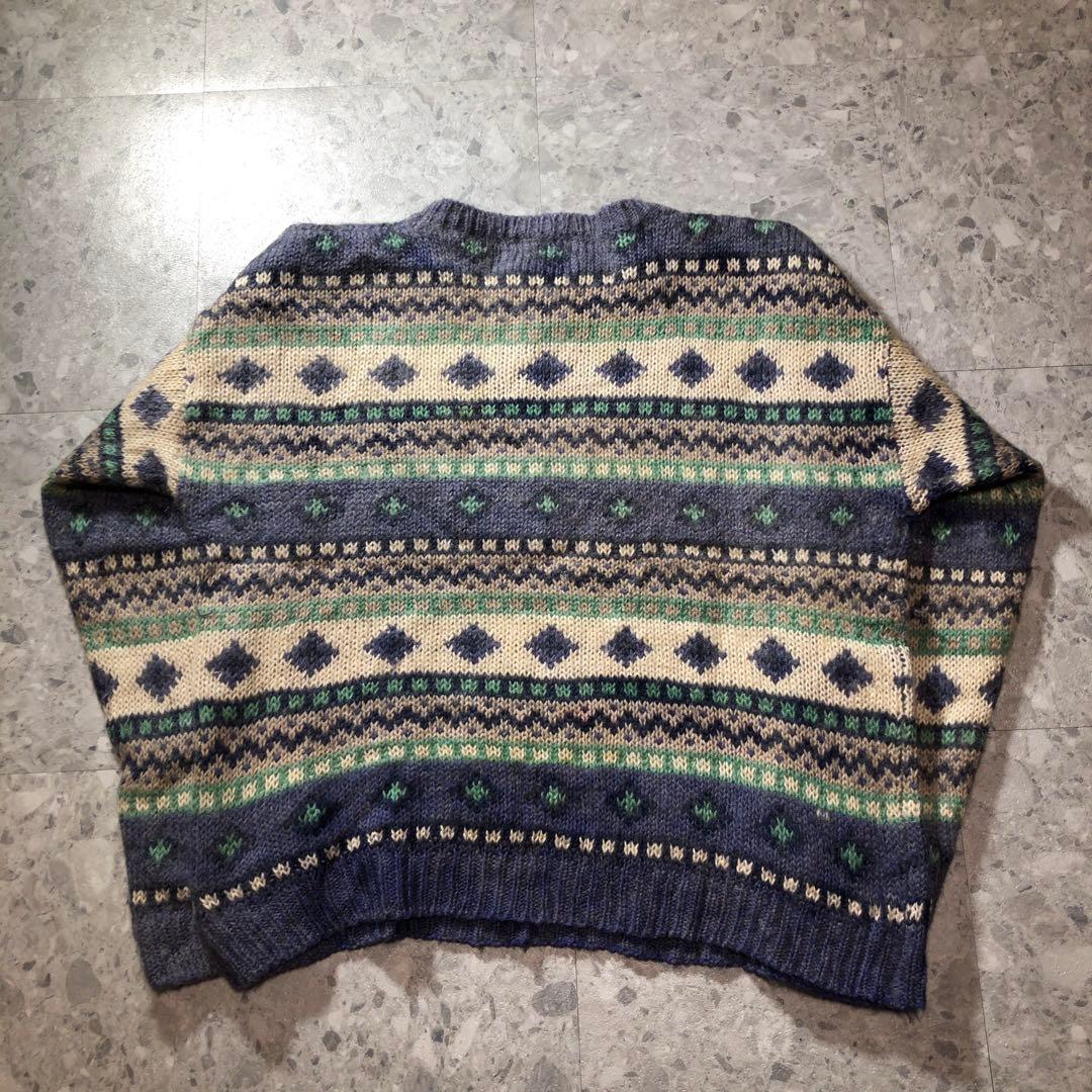90s L.L.bean モヘアカーディガン　ニット　フェアアイル柄　サイズL