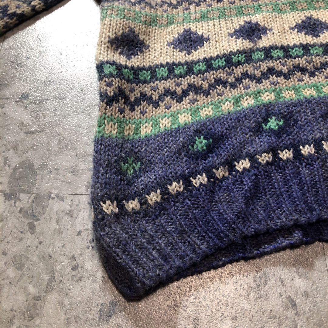 90s L.L.bean モヘアカーディガン　ニット　フェアアイル柄　サイズL