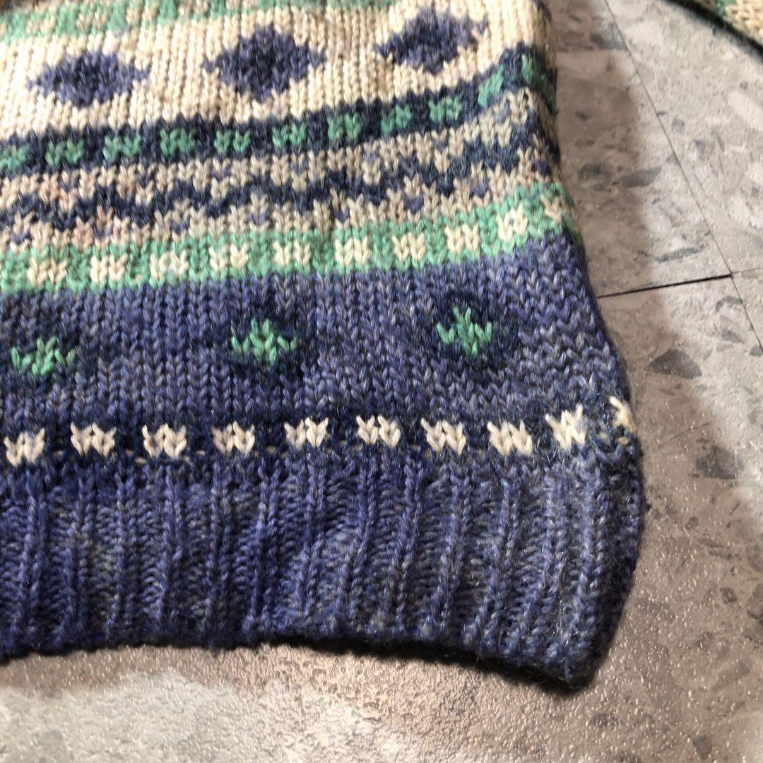 90s L.L.bean モヘアカーディガン　ニット　フェアアイル柄　サイズL