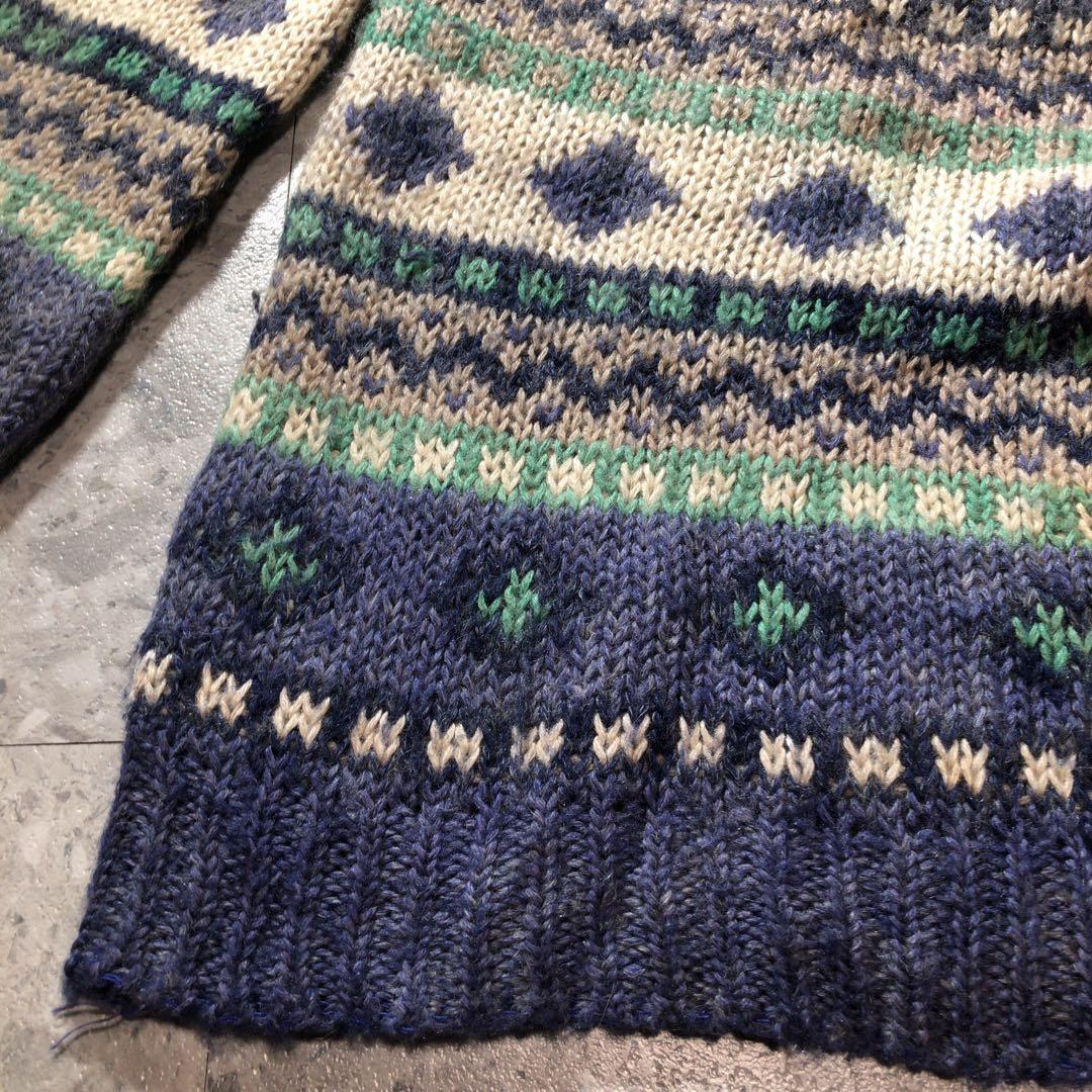 90s L.L.bean モヘアカーディガン　ニット　フェアアイル柄　サイズL