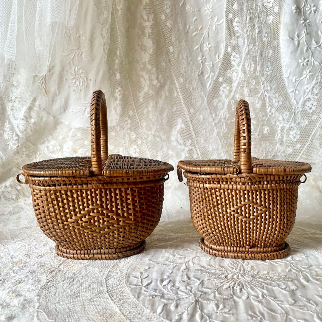 ドールパニエ（小）蓋付きバスケット フランスアンティーク かご　ミニ籠　人形用
