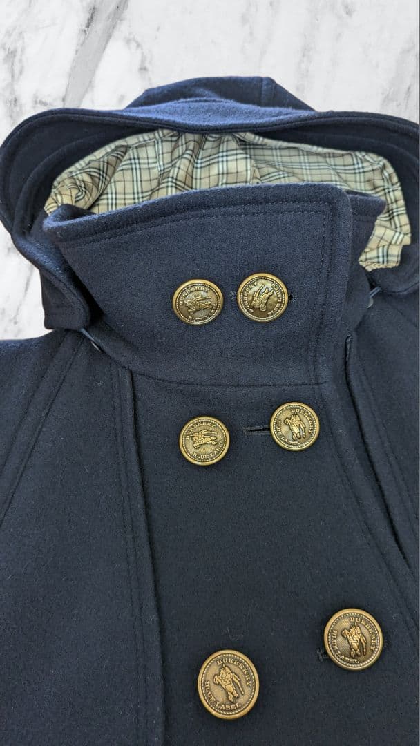 BURBERRY BLUELABEL ポンチョ ウール 金ボタン ノバチェック