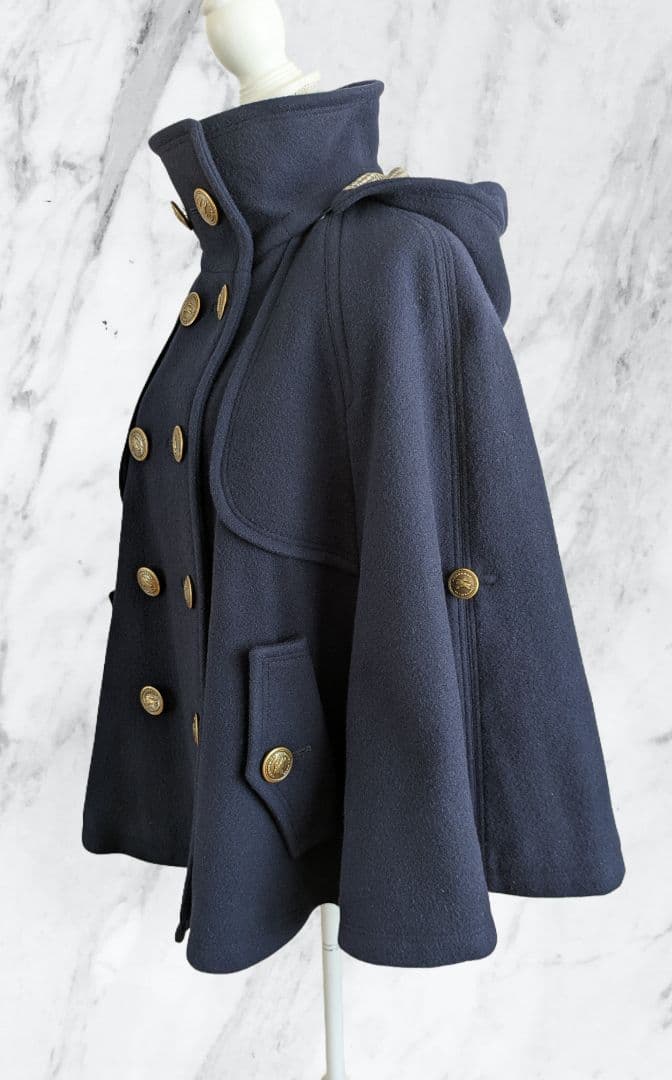 BURBERRY BLUELABEL ポンチョ ウール 金ボタン ノバチェック