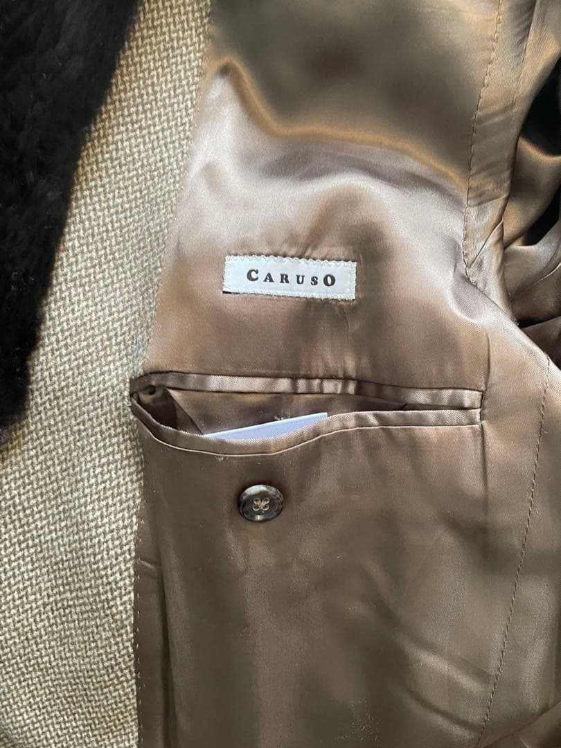 CARUSO メンズ　ロングコート　カシミア ブラウンファー付