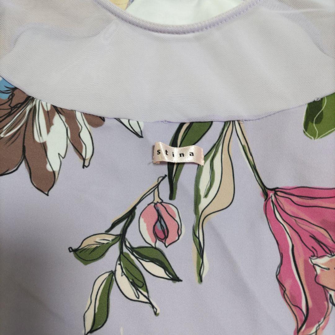 週末お値下げstina 花柄 長袖レオタード ラベンダー 花柄長袖