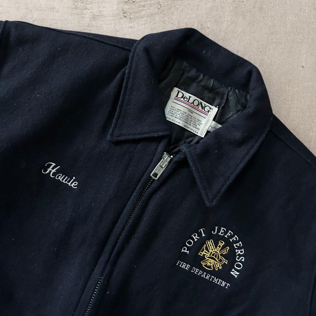 希少USA製90sDeLONGデロングウールスタジャンFireDept刺繍古着