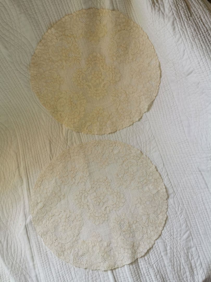 ヴィンテージフランス アランソンレース 淡ピンク 様々なチュール 薔薇のドイリー