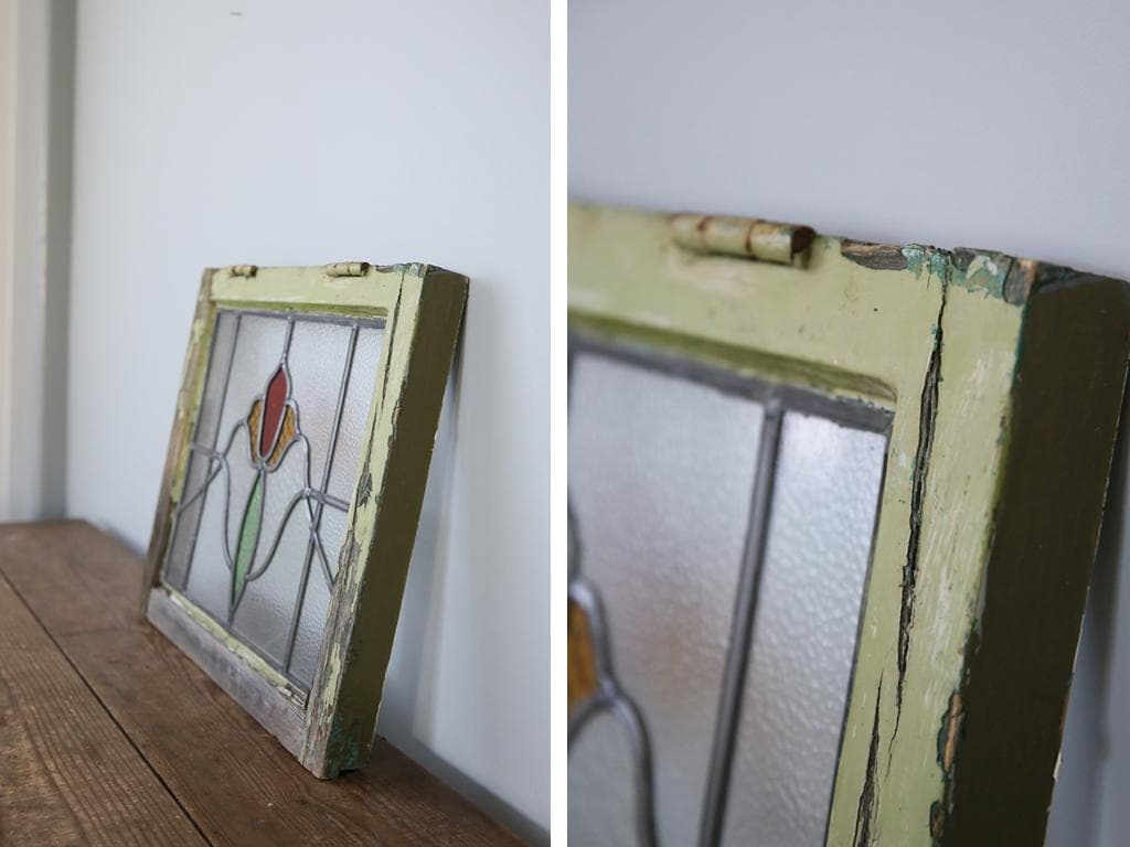 英国アンティークステンドグラス窓枠/ガラスウィンドウ/建具(84-212-8)