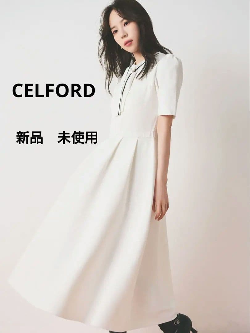 CELFORD（セルフォード）ボウタイニットワンピース オフホワイト38