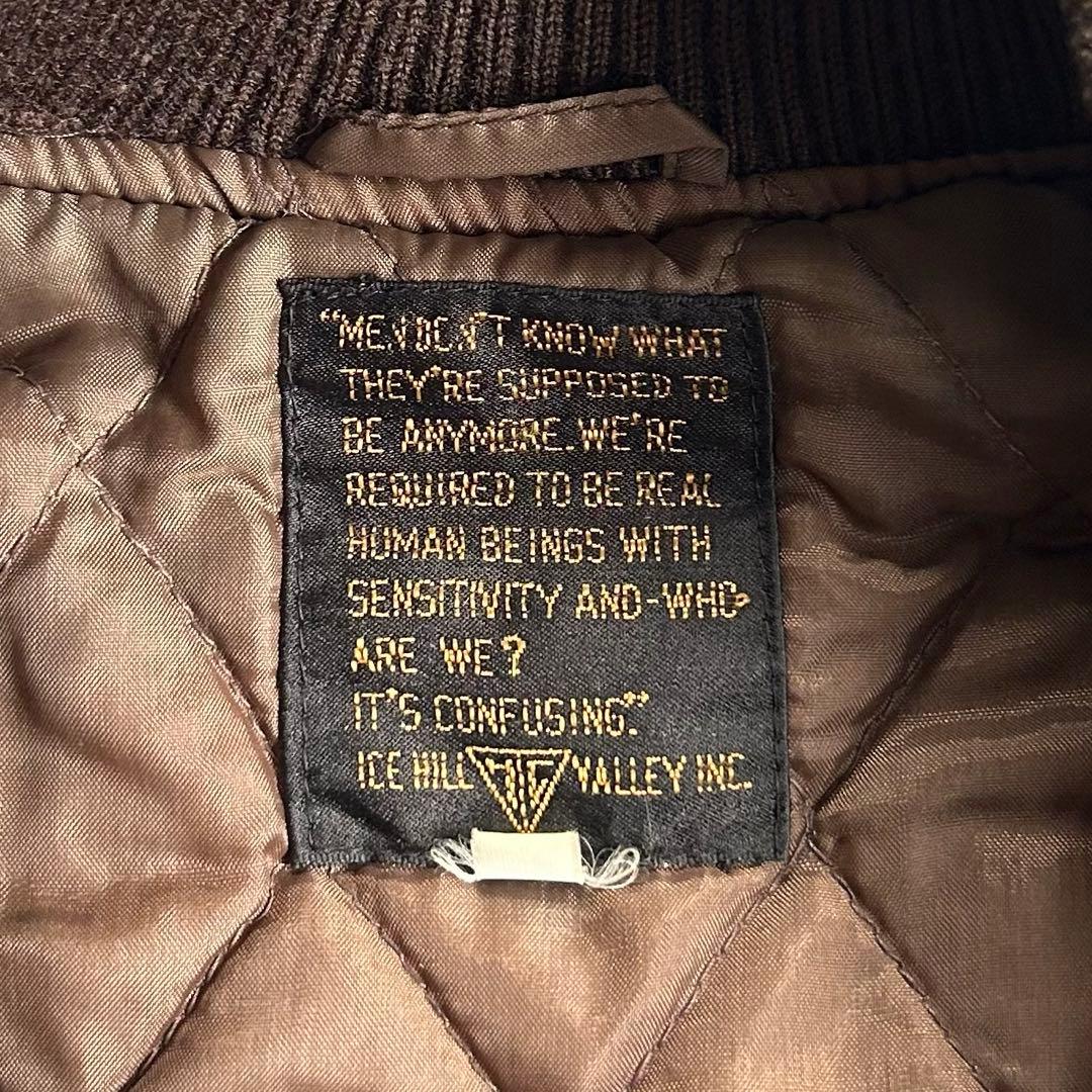 90s OLD 袖レザー スタジャン 本革 ウール ブラウン 古着 短丈 刺繍