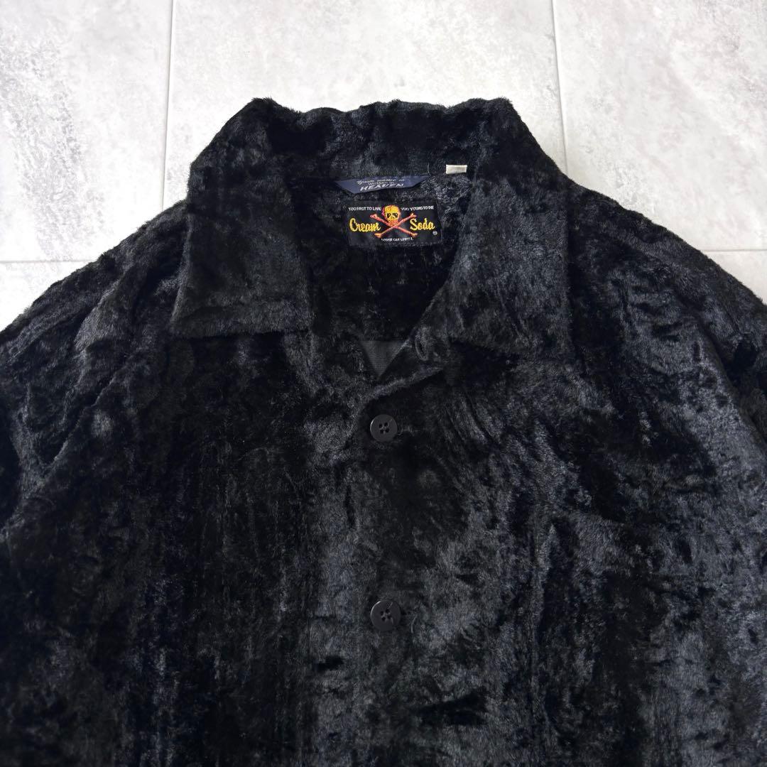 超希少】クリームソーダ レーヨン100% 別珍 開襟シャツ オールブラック