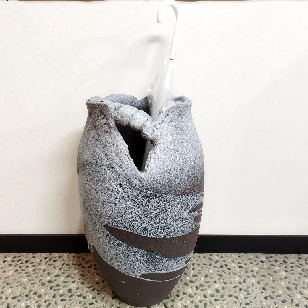 【新品・未使用】浅紫ひねり手　大壺傘立　へちもん　信楽焼　壺　傘立て　インテリア