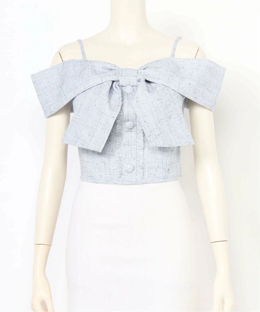 新品未使用LIP SERVISEツイードリボンオフショルトップス ブルー