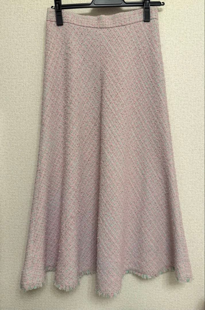 美品 アナイANAYI ピンク 36 ファンシーツィードバイヤスフレア