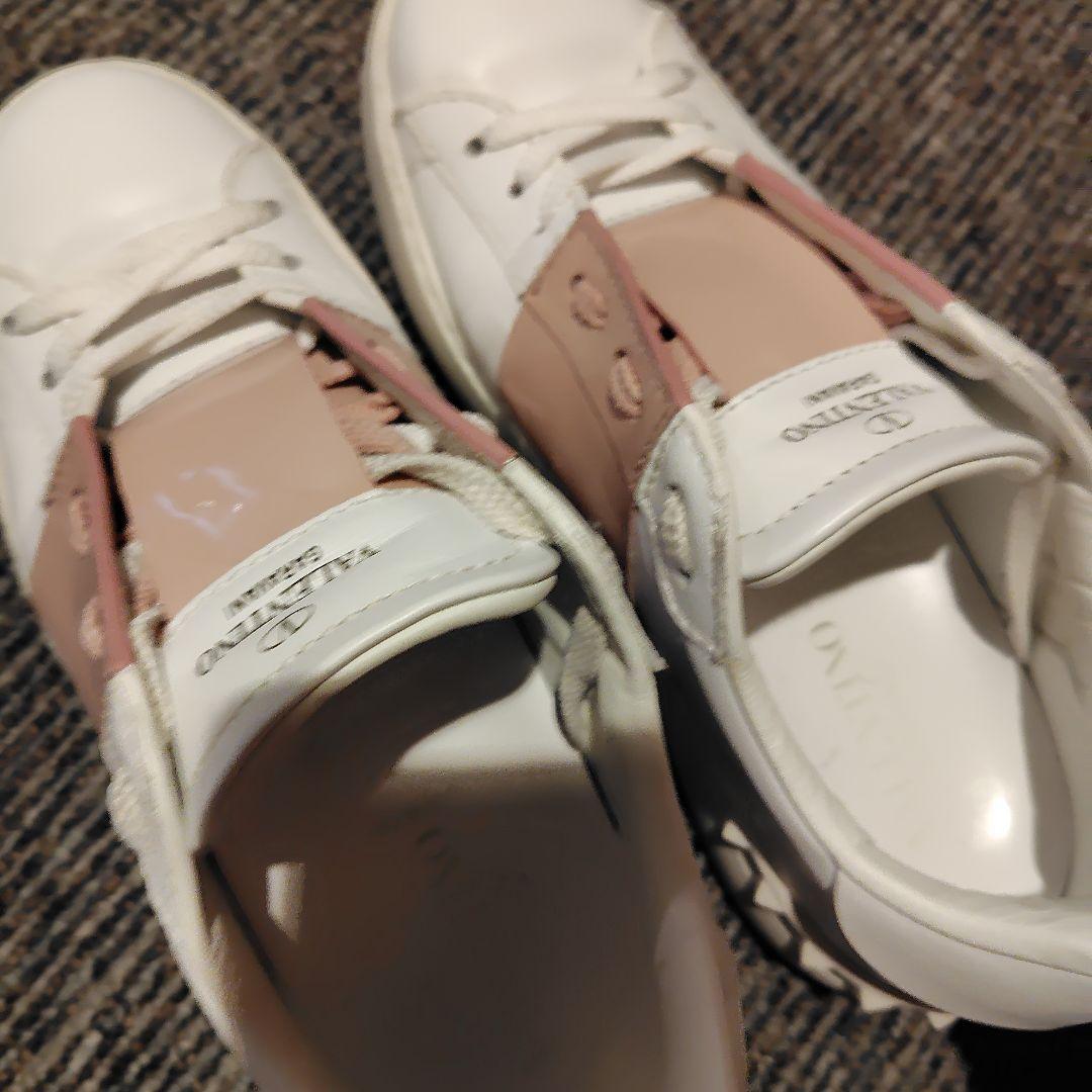 VALENTINO ヴァレンティノ オープンレザースニーカー ホワイト×ピンク