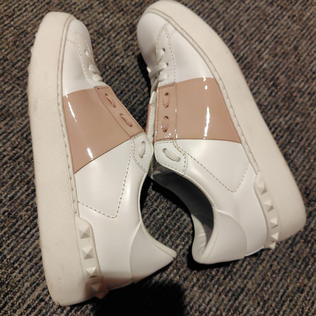 VALENTINO ヴァレンティノ オープンレザースニーカー ホワイト×ピンク