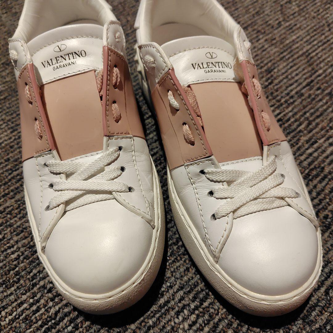 VALENTINO ヴァレンティノ オープンレザースニーカー ホワイト×ピンク