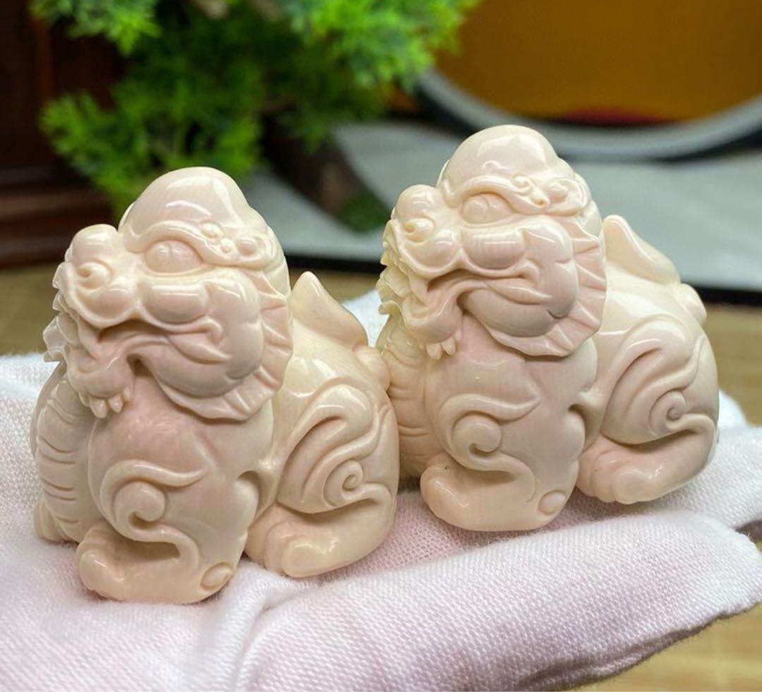 天然マンモス牙精巧な手作り彫刻金運を招く貔貅 置物 - メルカリ