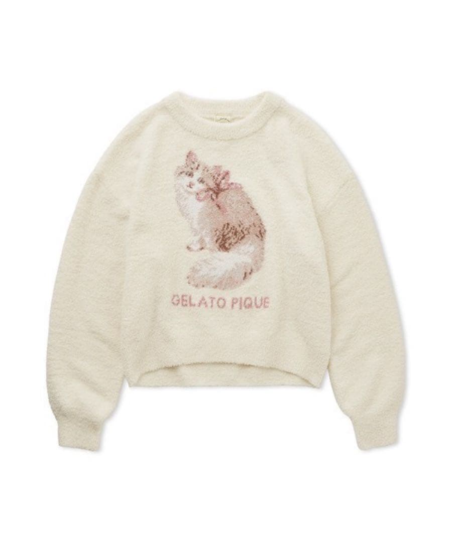 ジェラートピケ ベビモコCATジャガードプルオーバー ホワイト