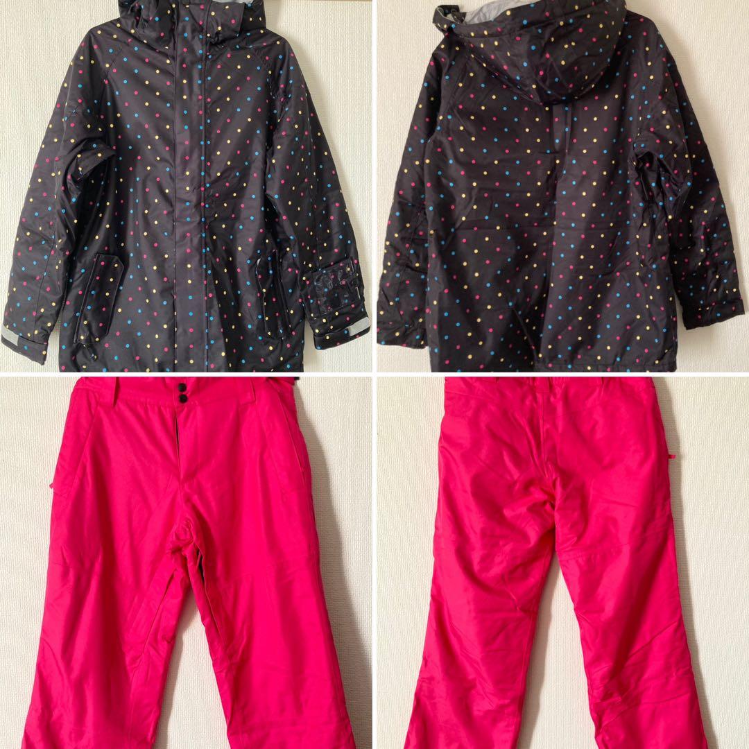 スノーボードウェア セット 黒ピンクドット柄ジャケットとピンクパンツ