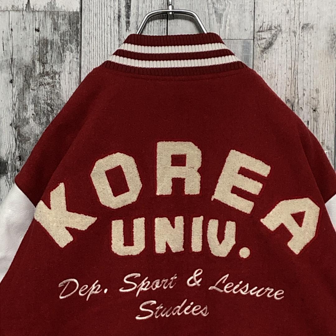 カレッジ大学 韓国 コリア スタジャン メルトンウール×レザー 刺繍 中綿 XL