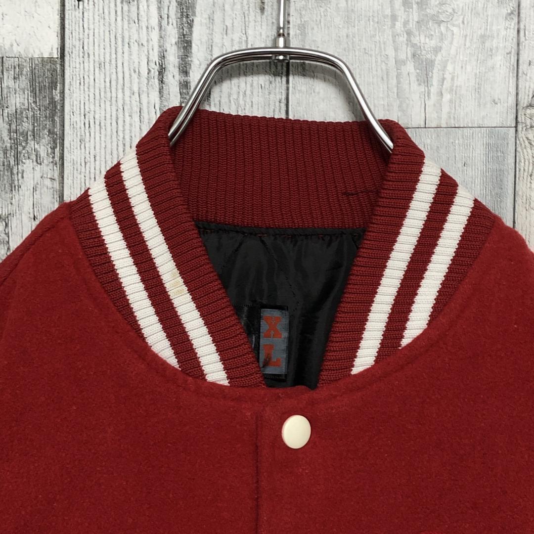 カレッジ大学 韓国 コリア スタジャン メルトンウール×レザー 刺繍 中綿 XL