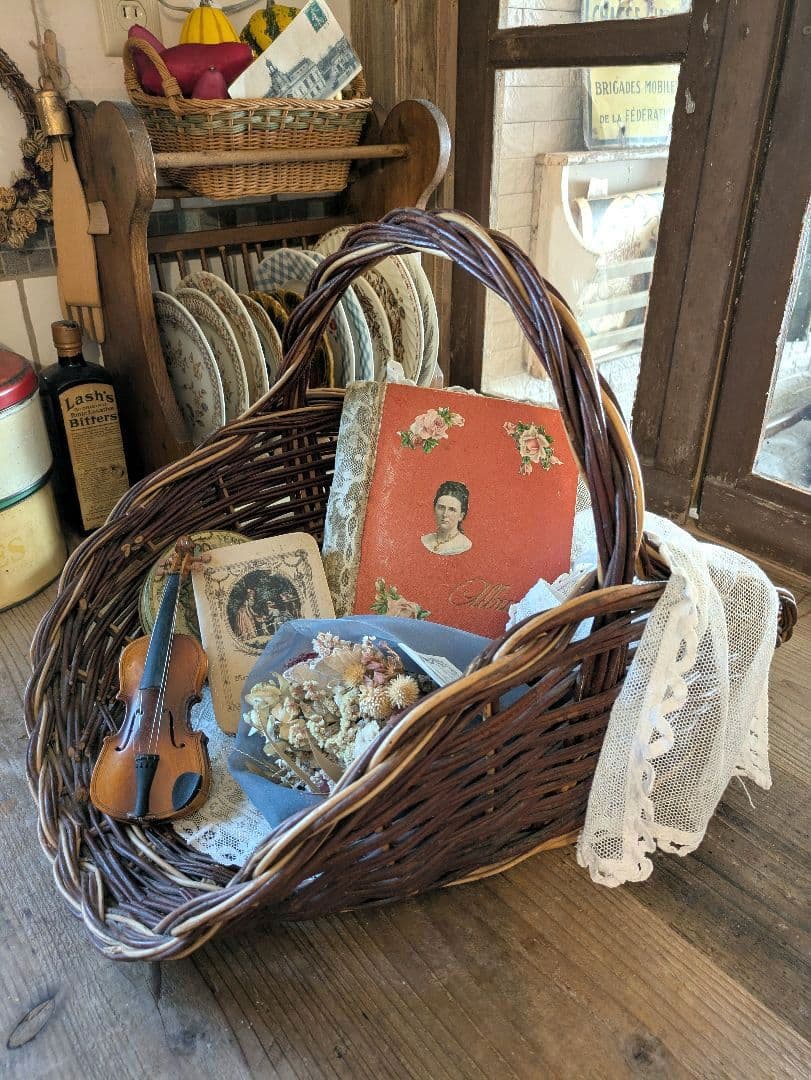 アンティーク　フラワーバスケット　花かご