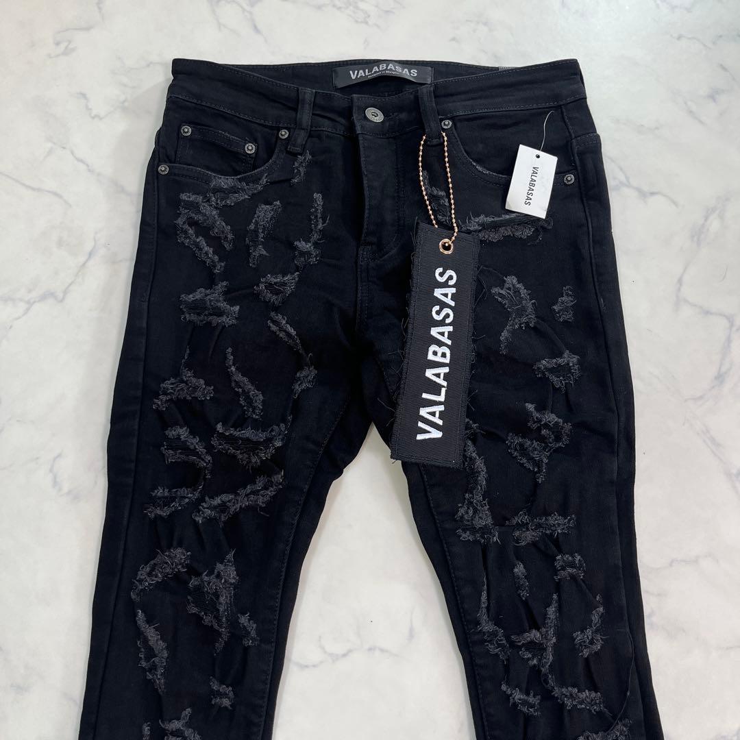 valabasas バラバサス ハードクラッシュストレッチフレアデニム 黒 29