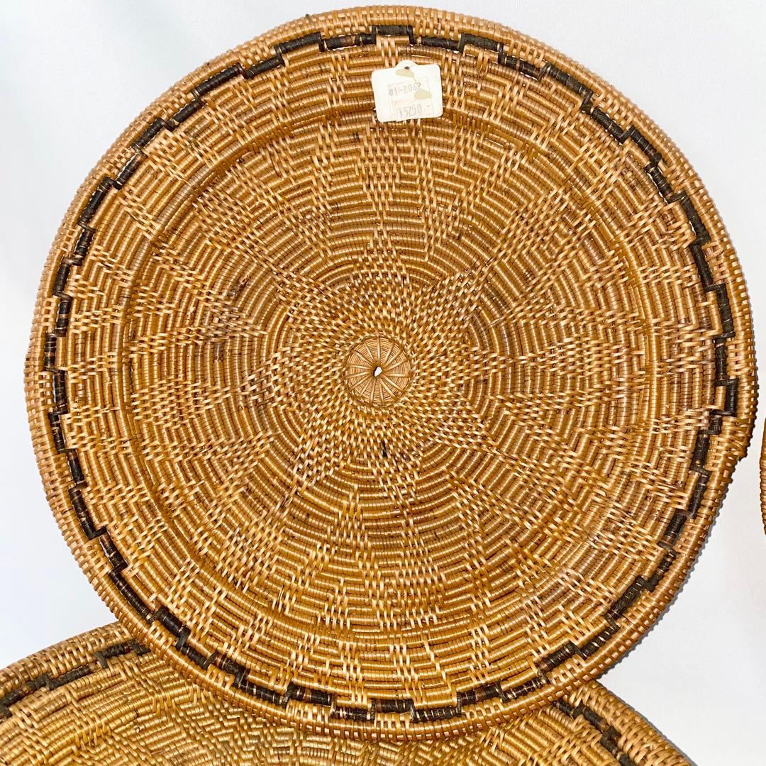 バリ島 アタ製 ラウンドトレイ 円形トレー お盆 2種14枚 セット売り 未使用