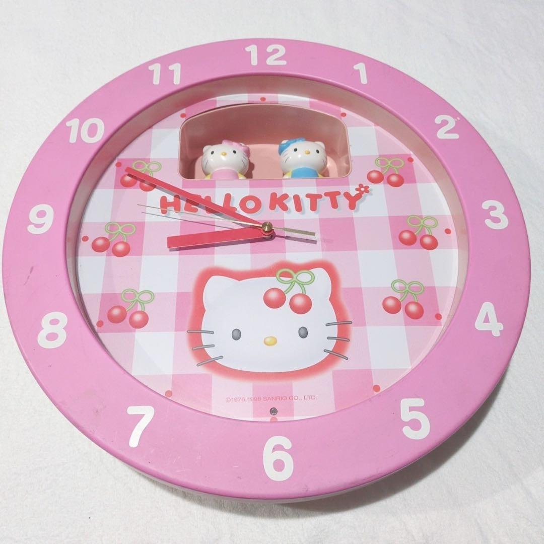 ハローキティ からくり時計 掛け時計 レトロ さくらんぼ 電池付き