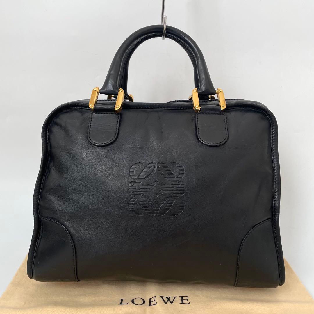 【極美品】ロエベ アマソナ32 ミニボストン アナグラム レザー 黒