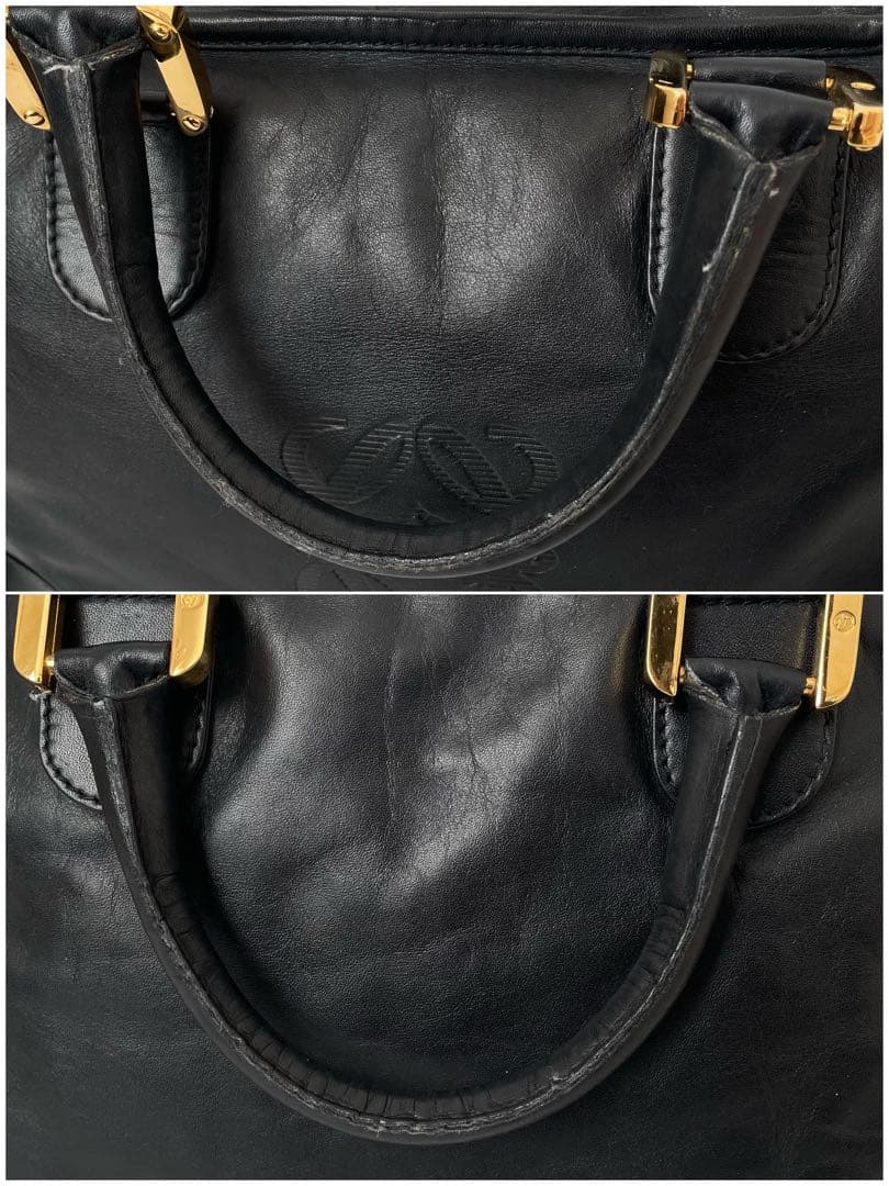 【極美品】ロエベ アマソナ32 ミニボストン アナグラム レザー 黒