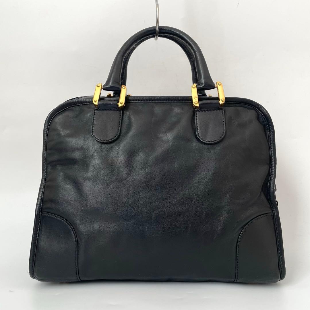 【極美品】ロエベ アマソナ32 ミニボストン アナグラム レザー 黒