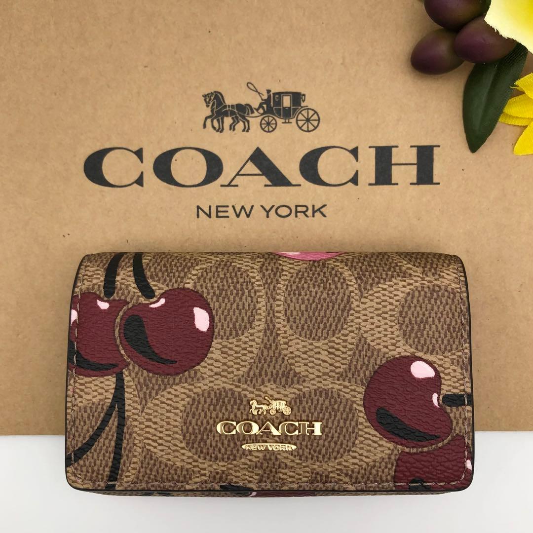 COACH 大人気！！ 5リングキーケース シグネチャー チェリープリント 新品