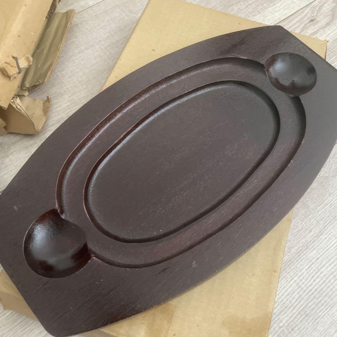 鋳鉄製オーバル型グリルパン 木製トレイ付きセット 新品