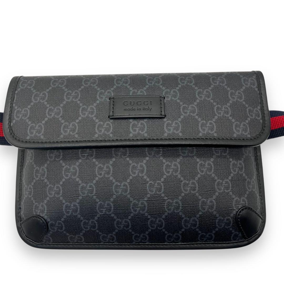 未使用級□グッチGG柄 ベルトバッグ シェリーライン ウェブ ボディ