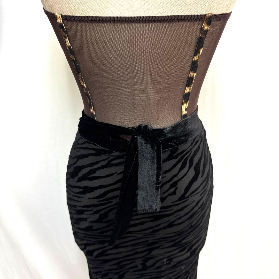 Y5768☆S 茶色 黒 アニマル柄 フリンジ ラテンドレス 社交ダンス