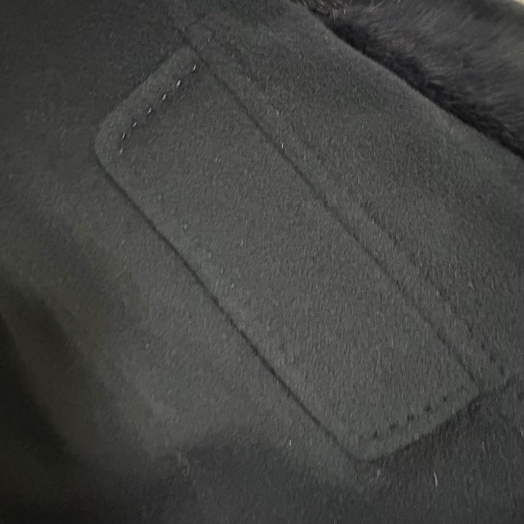 伊太利屋　カシミヤ混　コート　ミンク　リアルファー　ネイビー　美品　M