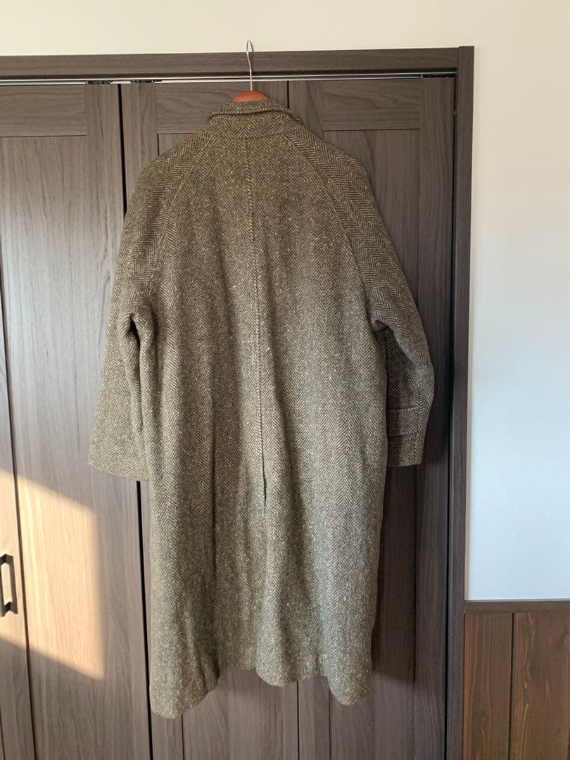 80s-90s ユーロヴィンテージ ヘリンボーン ツイード ロングコート S