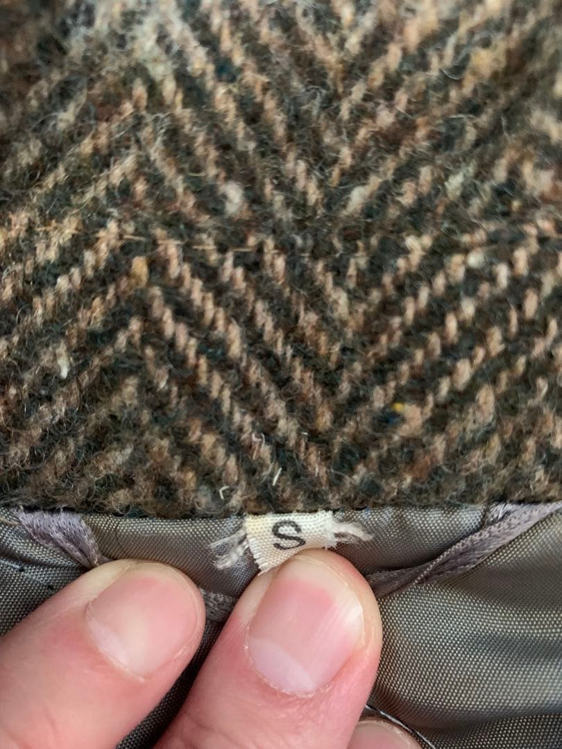 80s-90s ユーロヴィンテージ ヘリンボーン ツイード ロングコート S