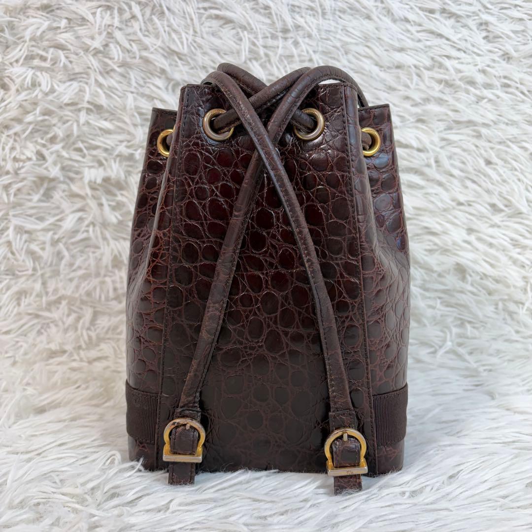 極美品✨フェラガモ クロコ ヴァラ 2way 巾着 ミニリュック ショルダー