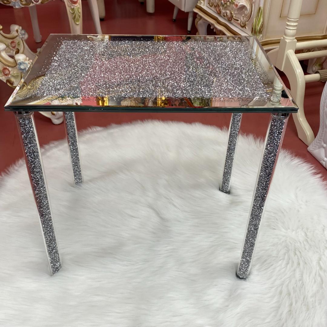 ガラス製 サイドテーブル キラキラ ミニテーブル 組立て式 おしゃれ 姫 長方形