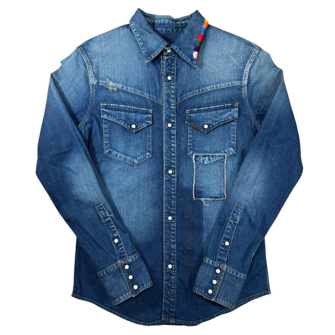 1piu1uguale3ウノピゥウレインボースティッチデニムシャツ/インディゴ4