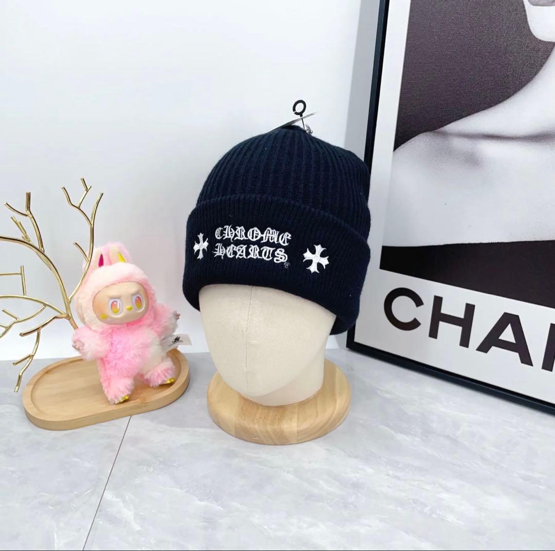 クロムハーツ 黒 ニット帽 Letter Double Cross